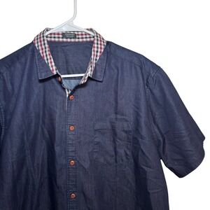 COOFANDY Mens Denim Short Sleeve Button Up Shirt Red Plaid Collar Size L